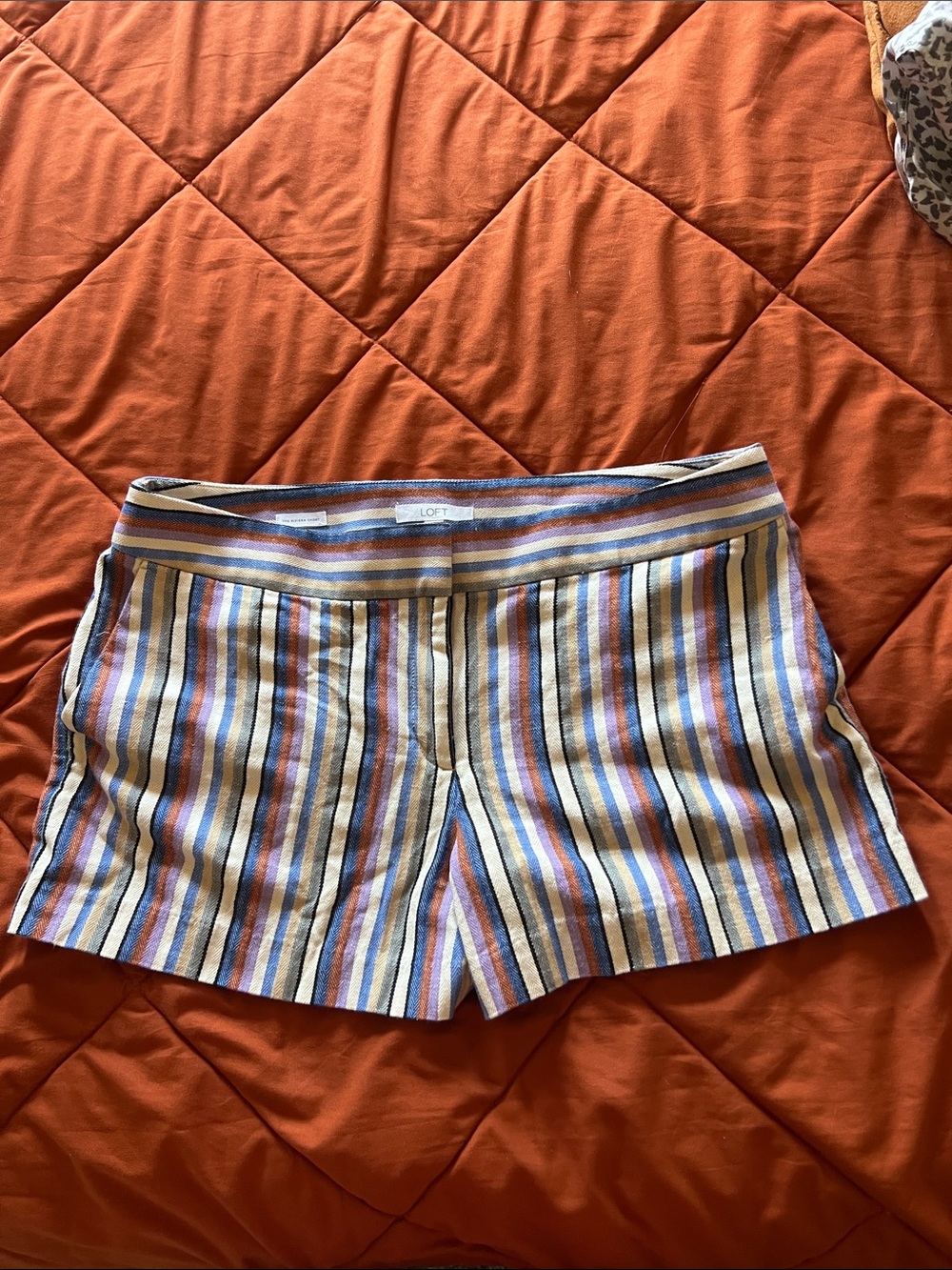LOFT Multicolor Striped Linen-Blend Shorts